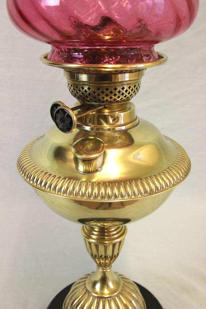 11843r6 Antique Brass Oil Lamp with Replacement Cranberry Shade,
