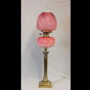 Antique Pink & Cranberry Glass Oil Lamp and Shade