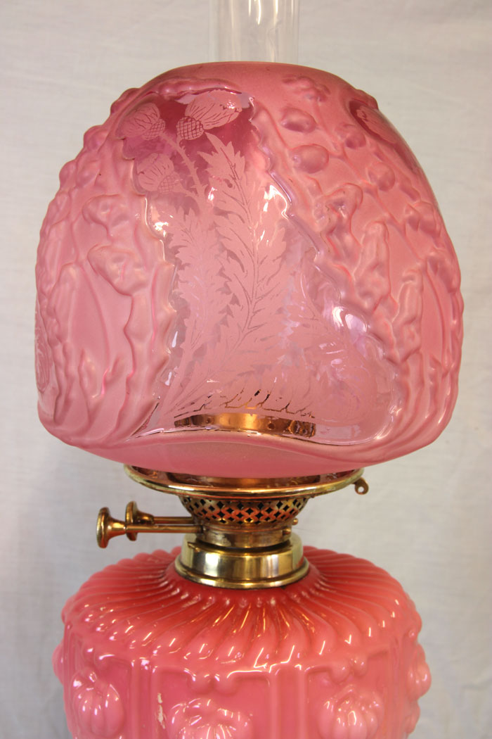 11846r3 Antique Pink Cranberry Glass Oil Lamp,