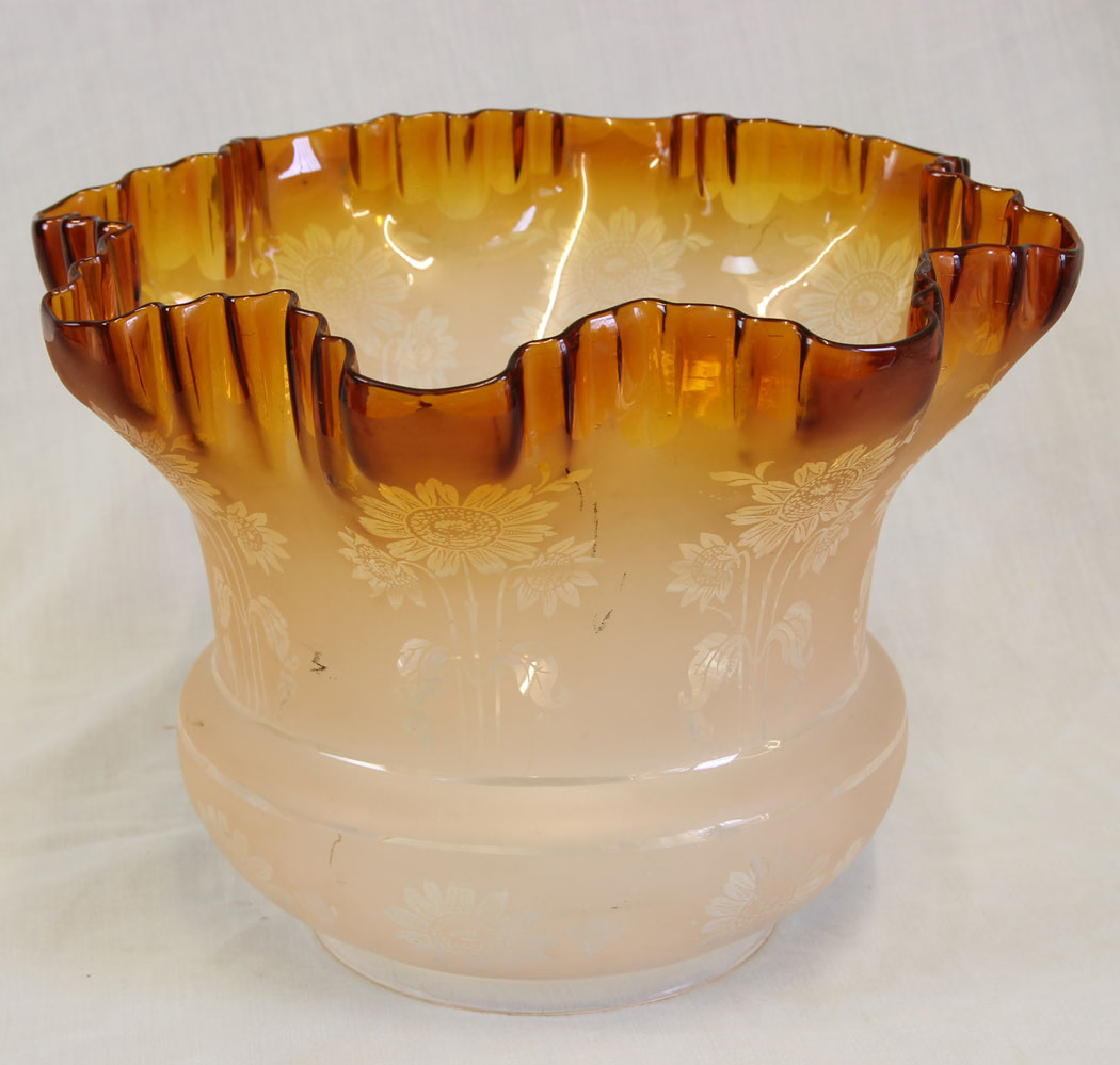 11858r2 Antique Frilled Tulip Oil Lamp Shade, Burnt Orange Colour,