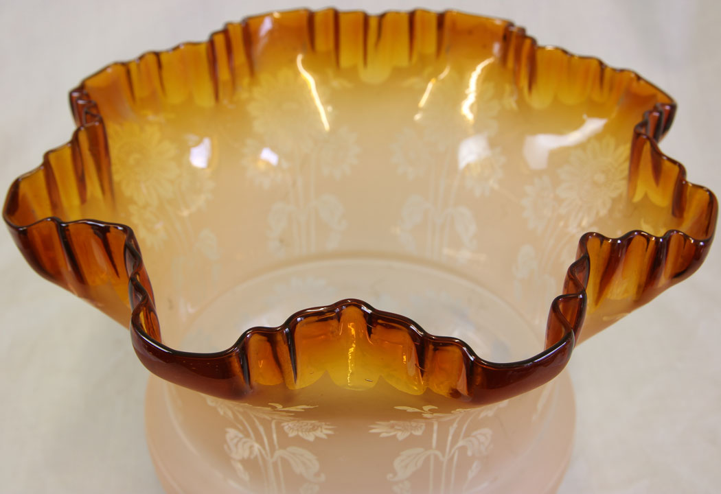 11858r5 Antique Frilled Tulip Oil Lamp Shade, Burnt Orange Colour,