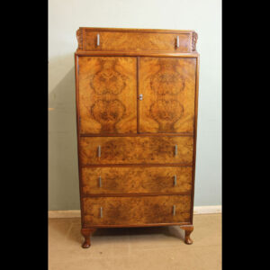 Burr Walnut Art Deco Tallboy Chest of Drawers
