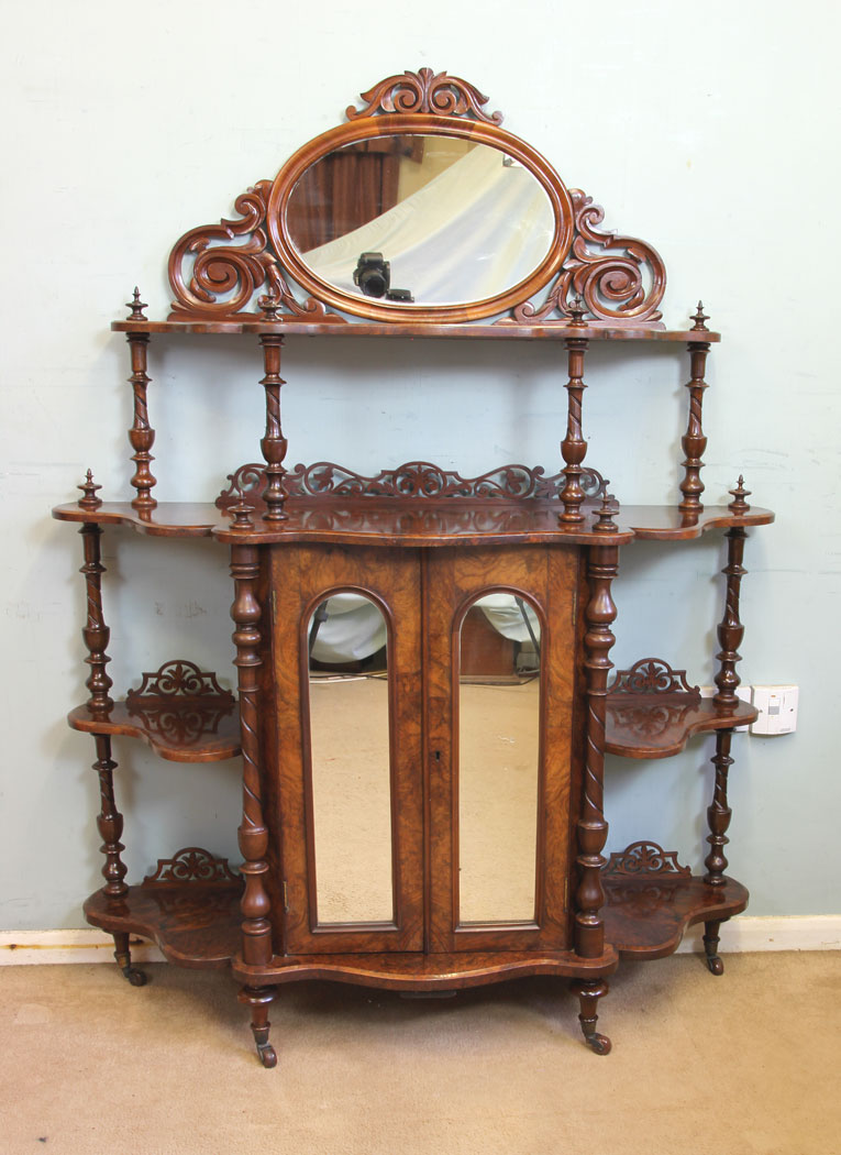 11868r1 Antique Victorian Burr Walnut Display Whatnot Side Cabinet,