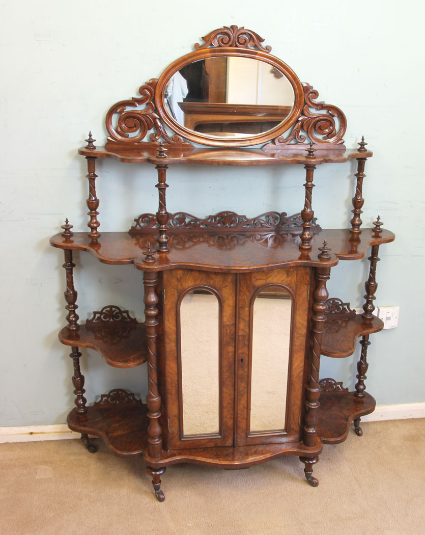 11868r10 Antique Victorian Burr Walnut Display Whatnot Side Cabinet,
