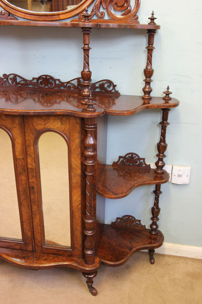 11868r6 Antique Victorian Burr Walnut Display Whatnot Side Cabinet,