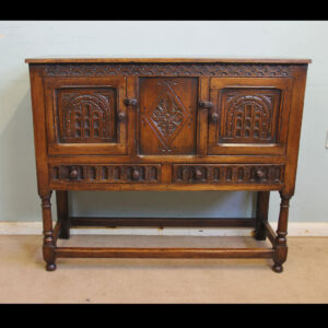 Antique Carved Oak Cupboard Side Table