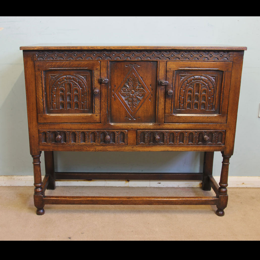 11869r01-Antique-Carved-Oak-Cupboard-Side-Table,- Antique Carved Oak Cupboard Side Table