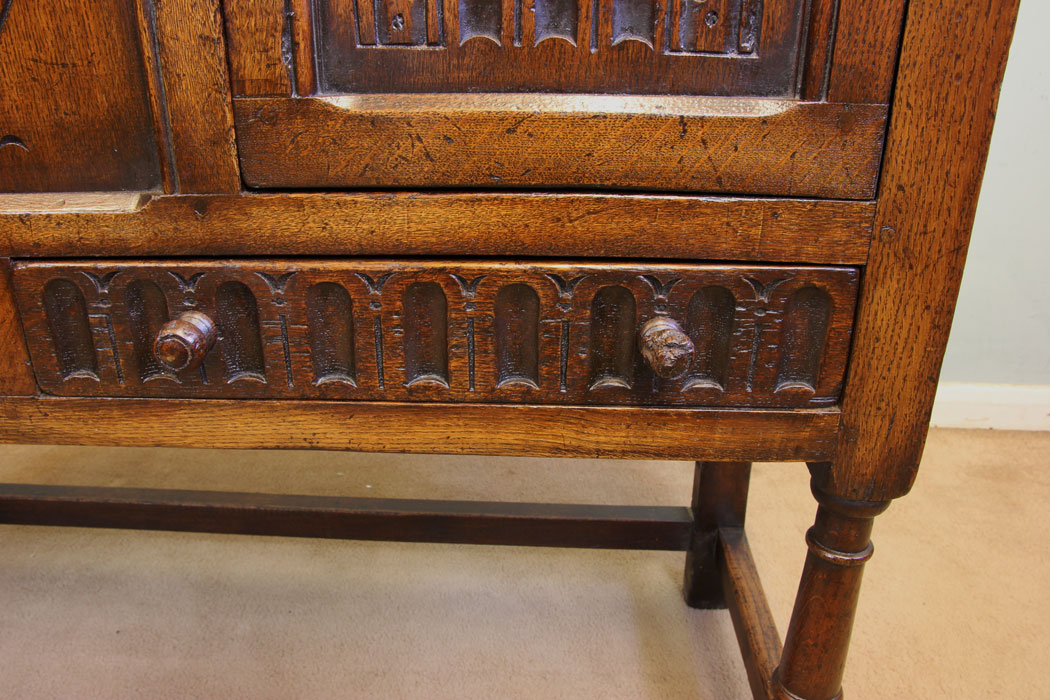 11869r13 Antique Carved Oak Cupboard Side Table,