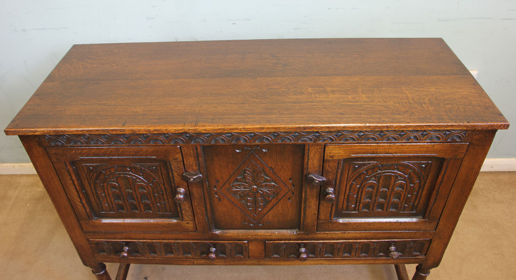 11869r6 Antique Carved Oak Cupboard Side Table,