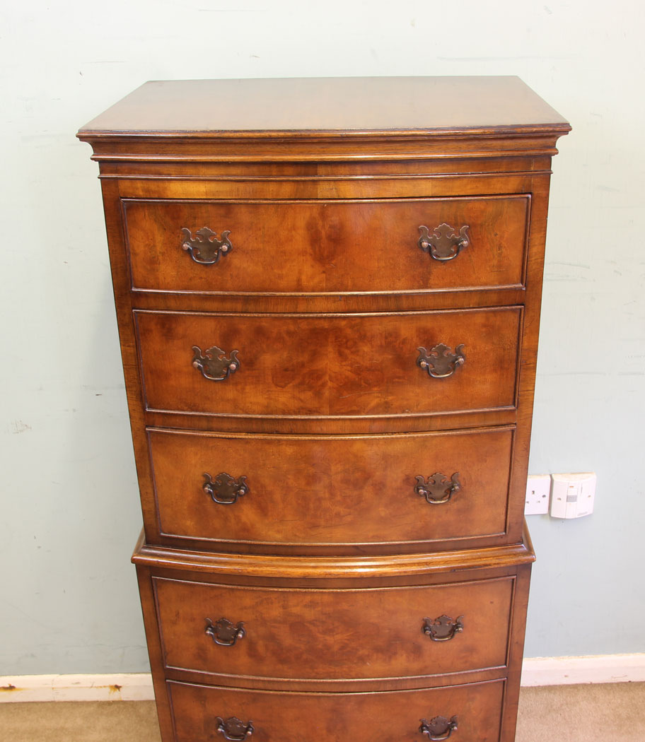 11874r10 Burr Walnut Chest on Chest Tallboy,
