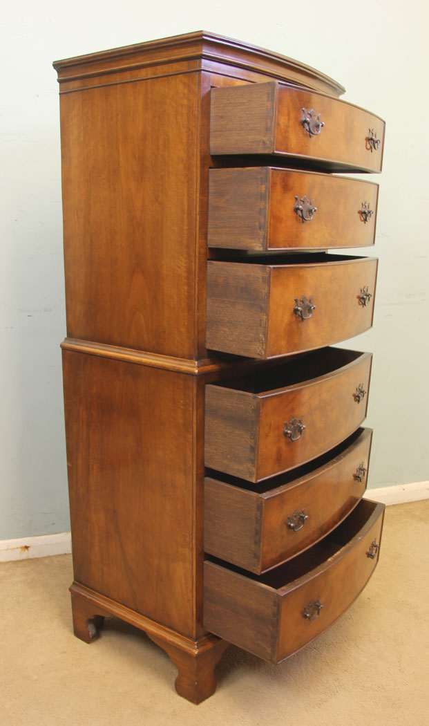 11874r11 Burr Walnut Chest on Chest Tallboy,