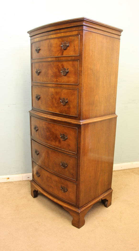 11874r3 Burr Walnut Chest on Chest Tallboy,