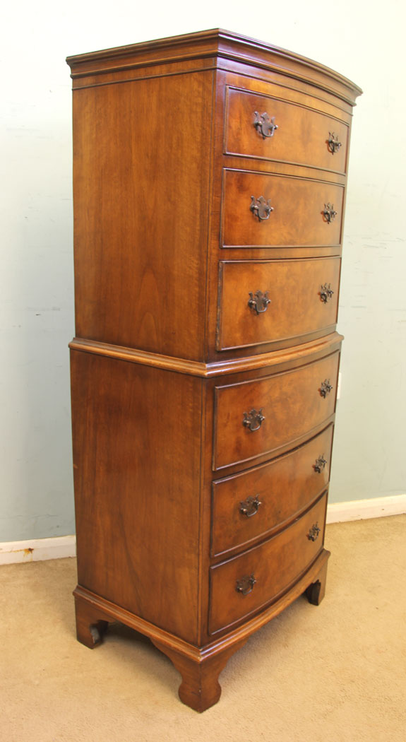 11874r5 Burr Walnut Chest on Chest Tallboy,