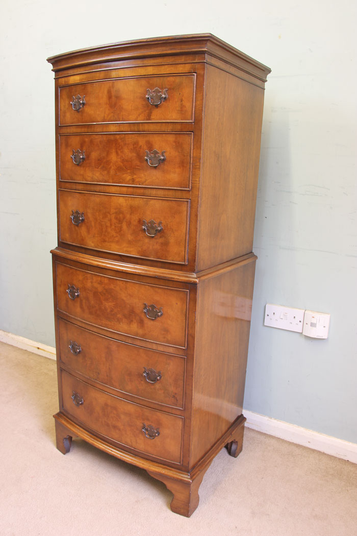 11874r6 Burr Walnut Chest on Chest Tallboy,