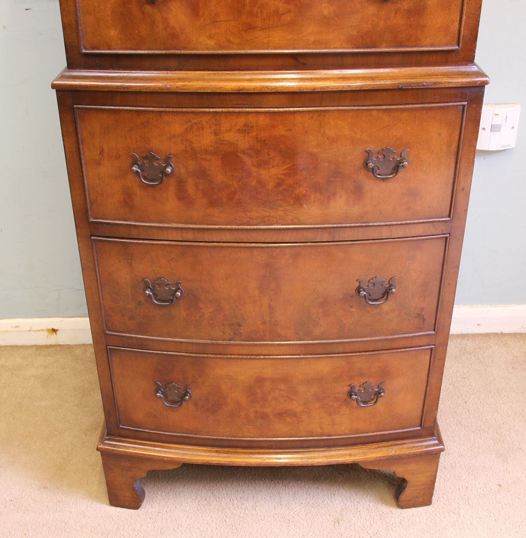 11874r7 Burr Walnut Chest on Chest Tallboy,