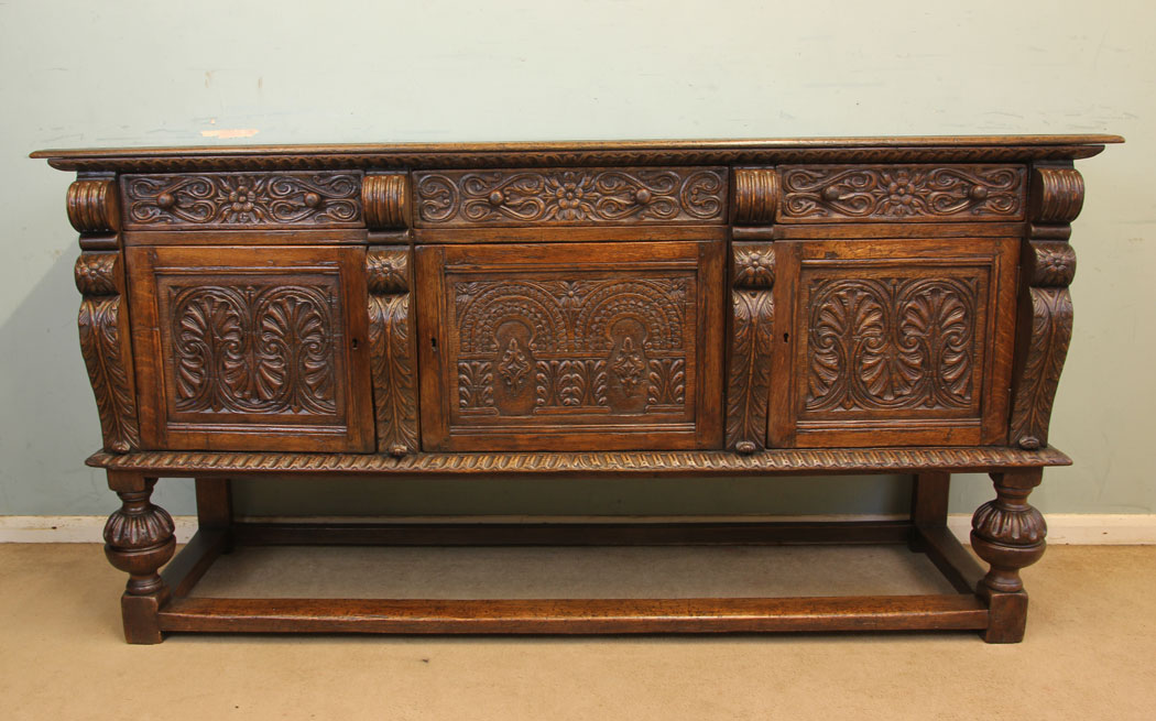 11877r1 Antique Carved Oak Sideboard Dresser Base,
