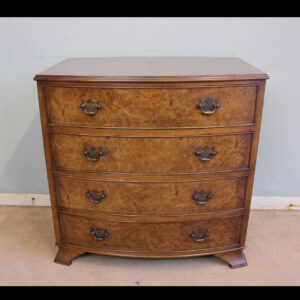 Small Burr Walnut Bow Front Chest of Drawers