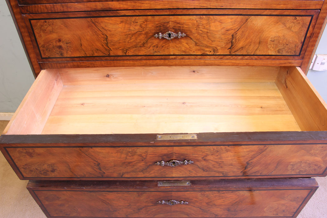 11882r08 Antique Figured Walnut Tall Chest of Drawers,