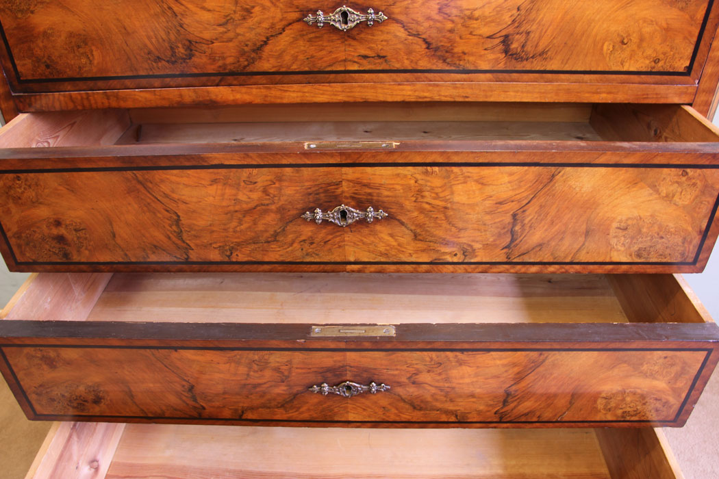11882r09 Antique Figured Walnut Tall Chest of Drawers,