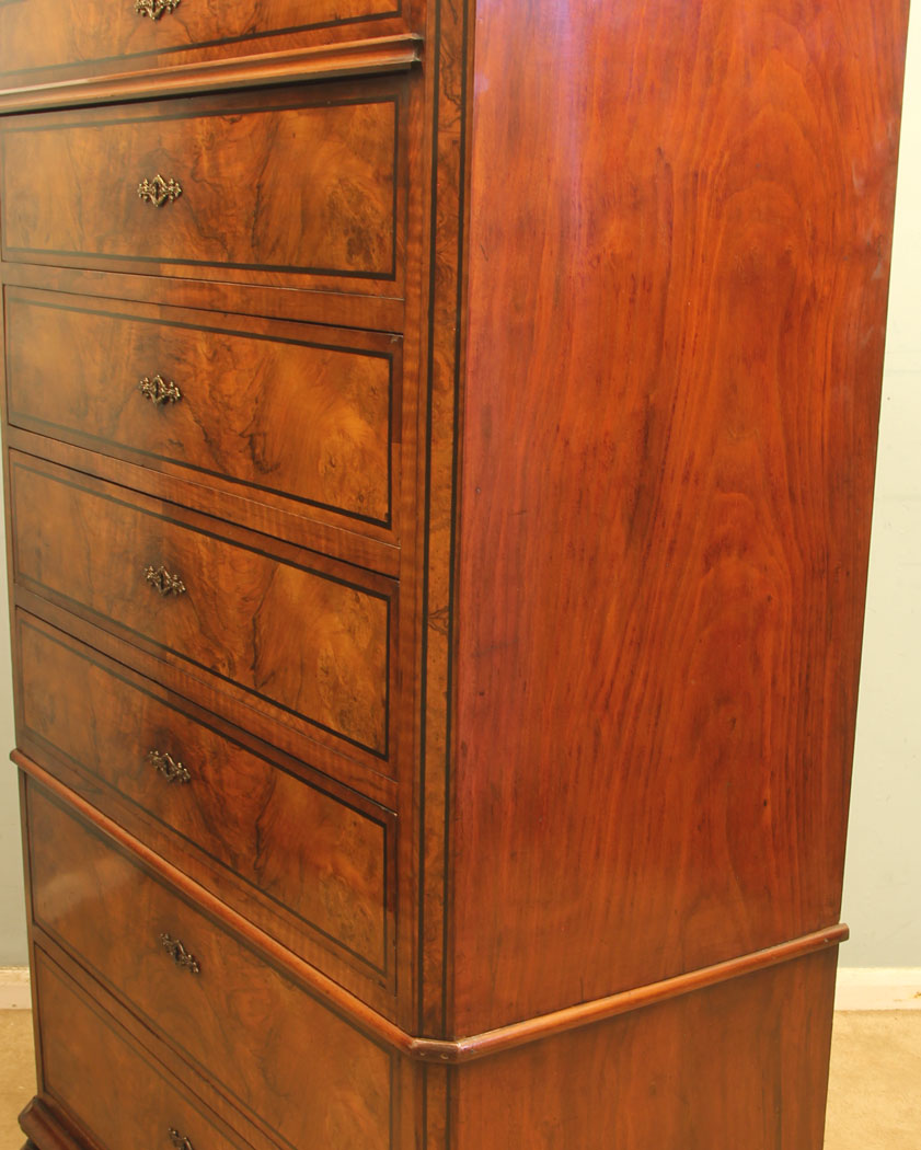 11882r10 Antique Figured Walnut Tall Chest of Drawers,