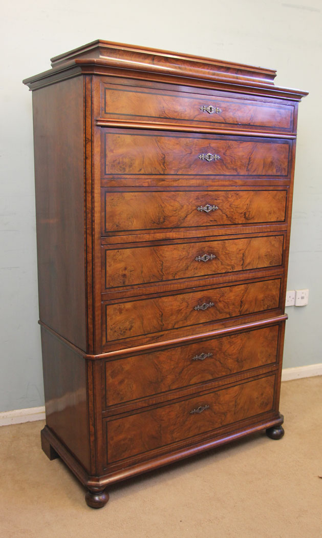 11882r12 Antique Figured Walnut Tall Chest of Drawers,
