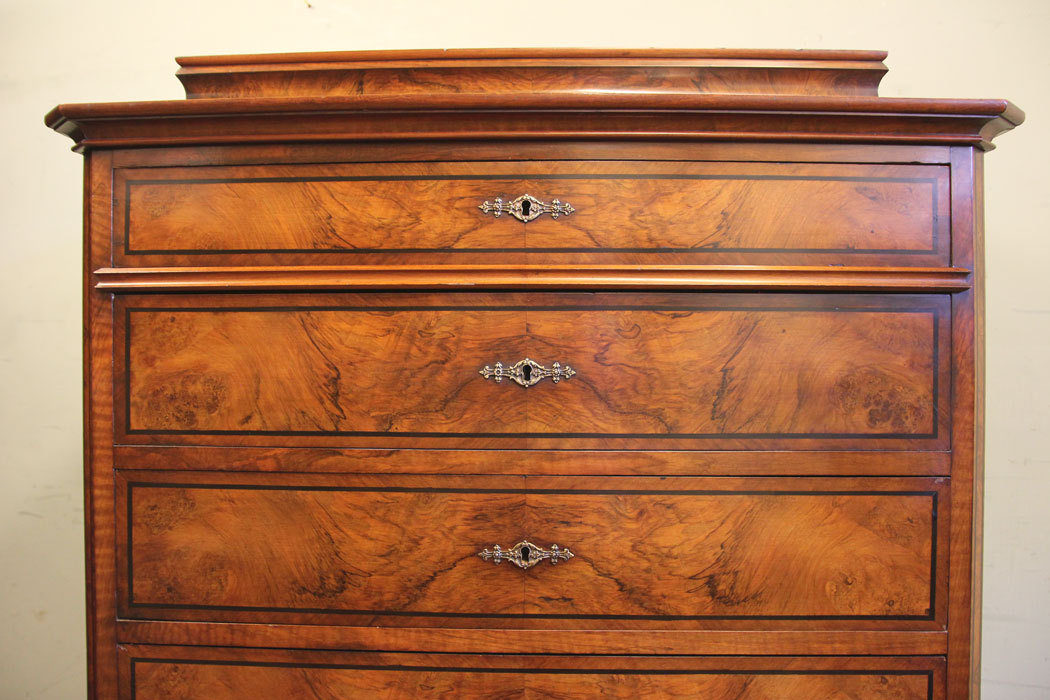 11882r13 Antique Figured Walnut Tall Chest of Drawers,