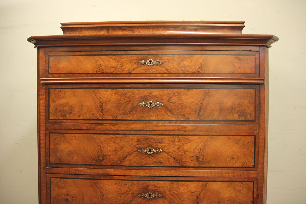 11882r2 Antique Figured Walnut Tall Chest of Drawers,