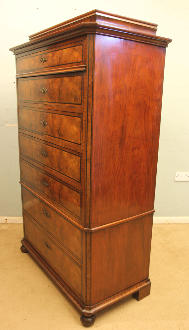 11882r3 Antique Figured Walnut Tall Chest of Drawers,