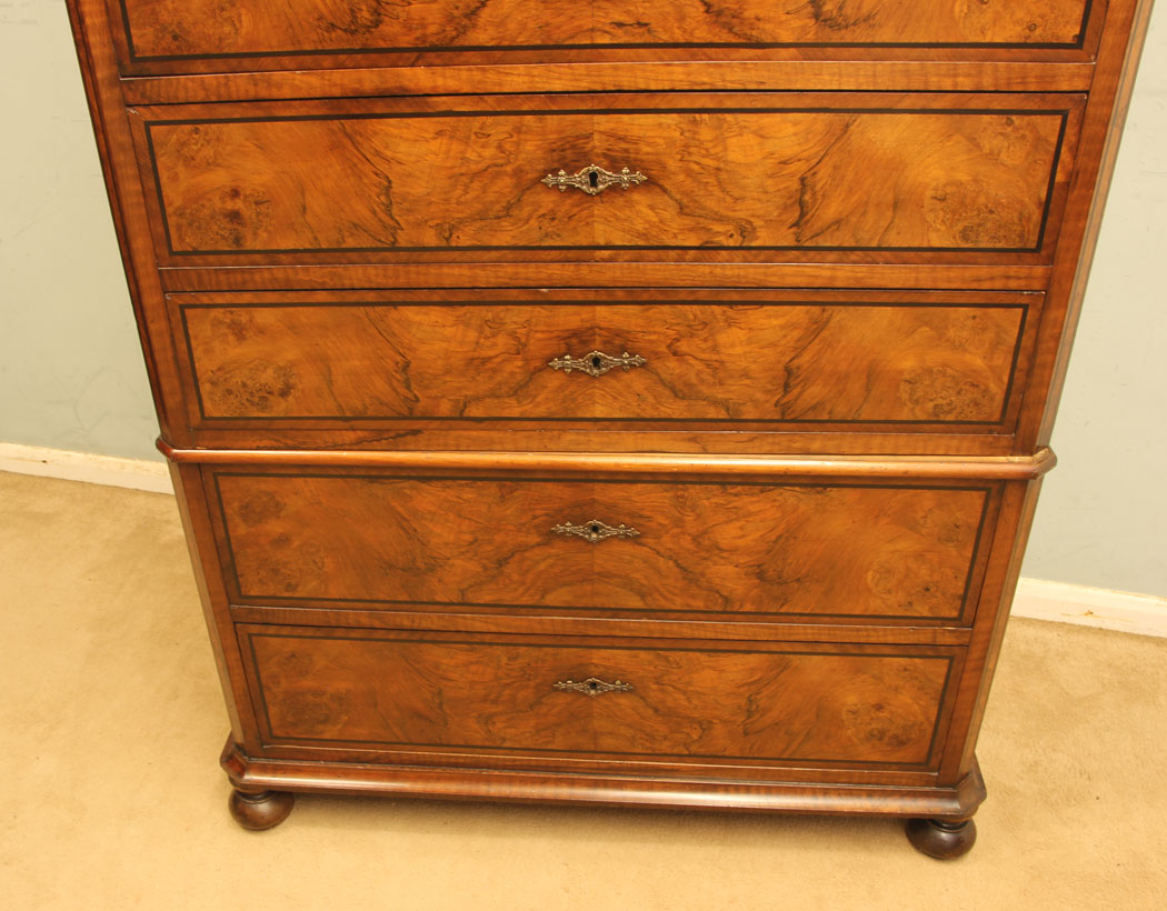 11882r5 Antique Figured Walnut Tall Chest of Drawers,