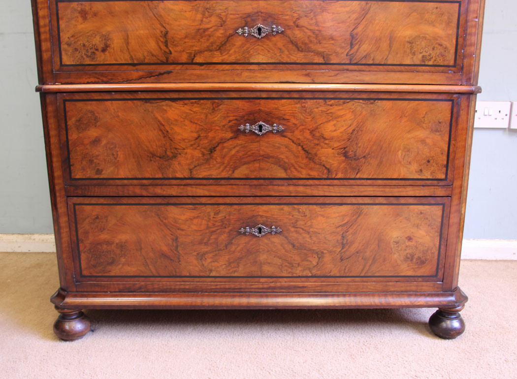11882r6 Antique Figured Walnut Tall Chest of Drawers,