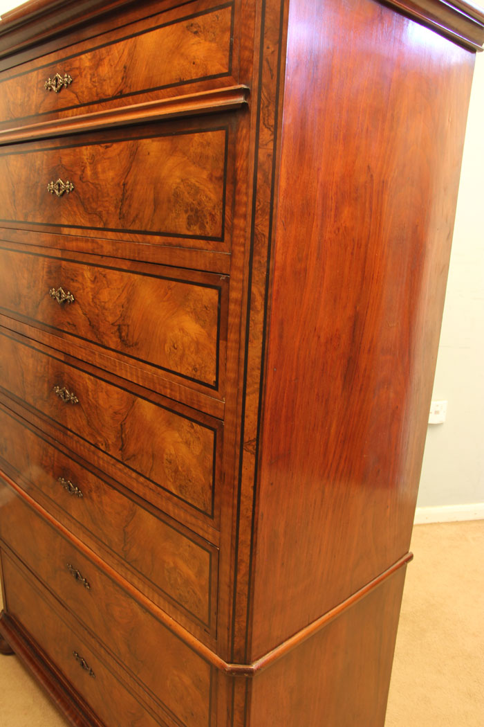 11882r7 Antique Figured Walnut Tall Chest of Drawers,