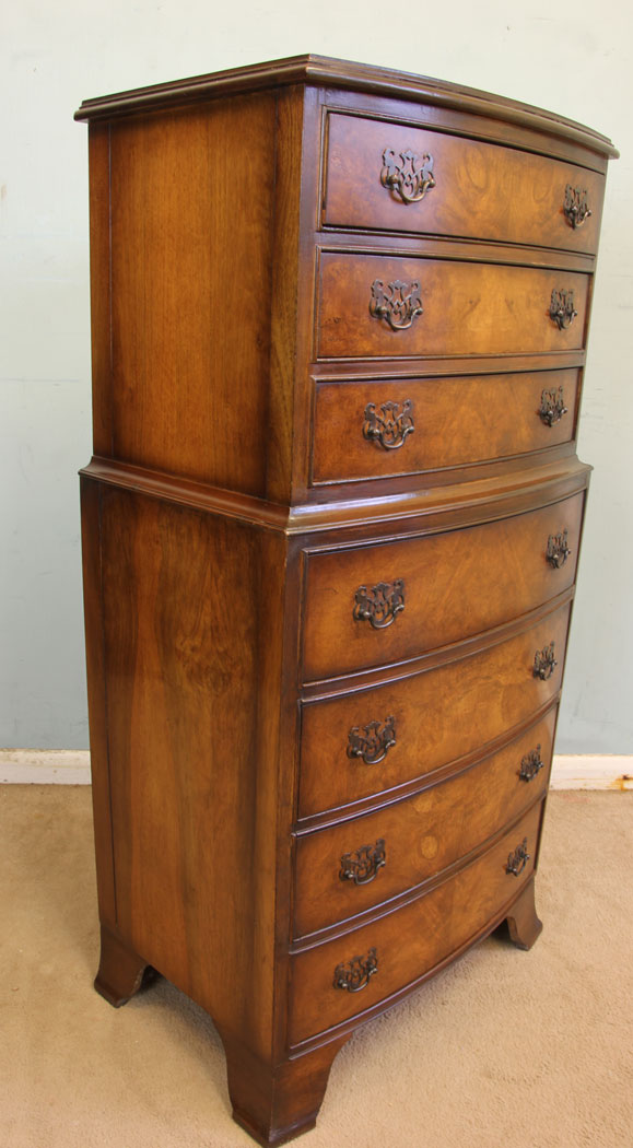 11884r2 Small Burr Walnut Bow Front Chest of Drawers,