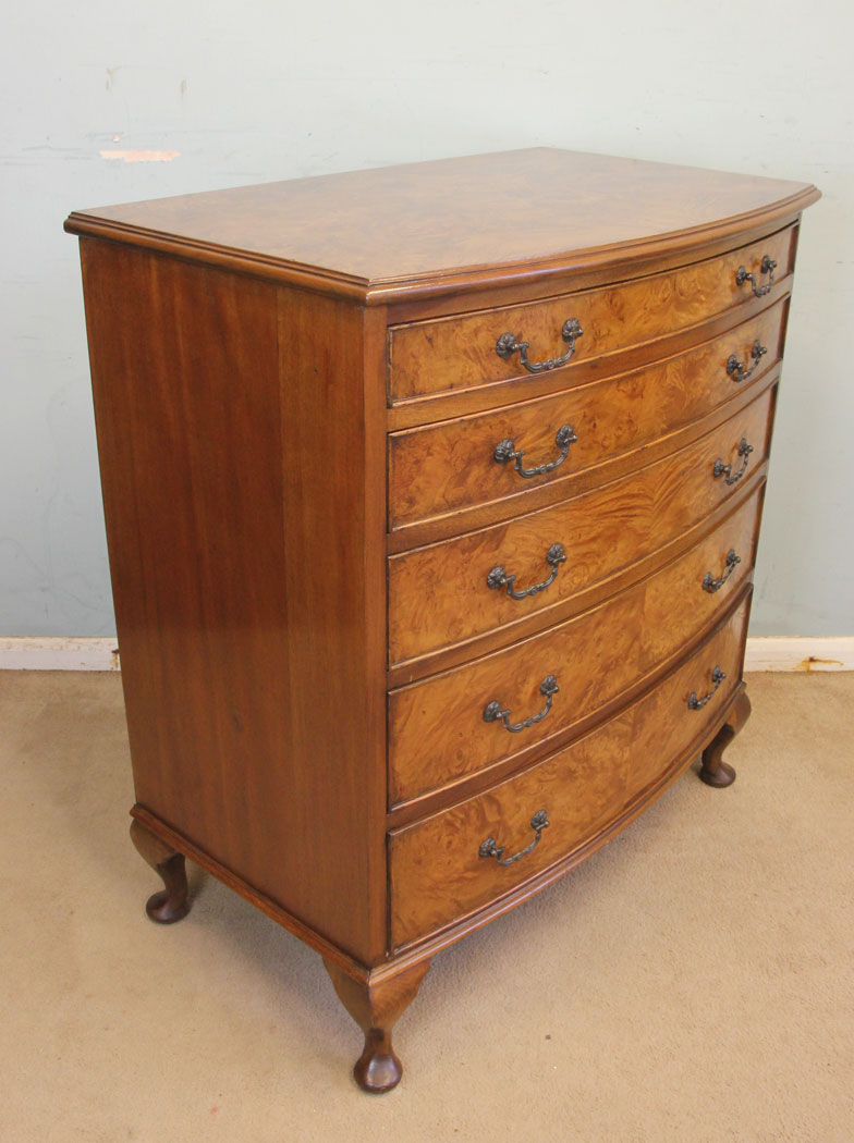 11885r10 Antique Burr Walnut Bow Front Chest of Drawers,