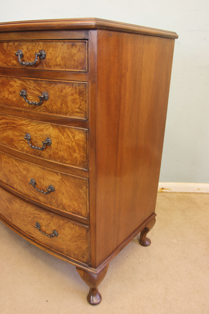11885r4 Antique Burr Walnut Bow Front Chest of Drawers,