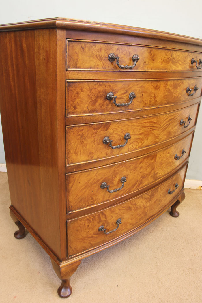 11885r9 Antique Burr Walnut Bow Front Chest of Drawers,