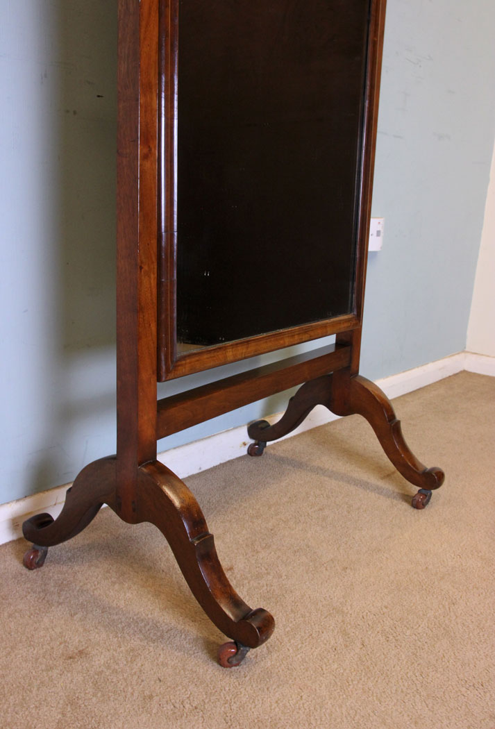 10630r27 Antique Walnut Cheval Dressing Mirror, Queen Anne Style,