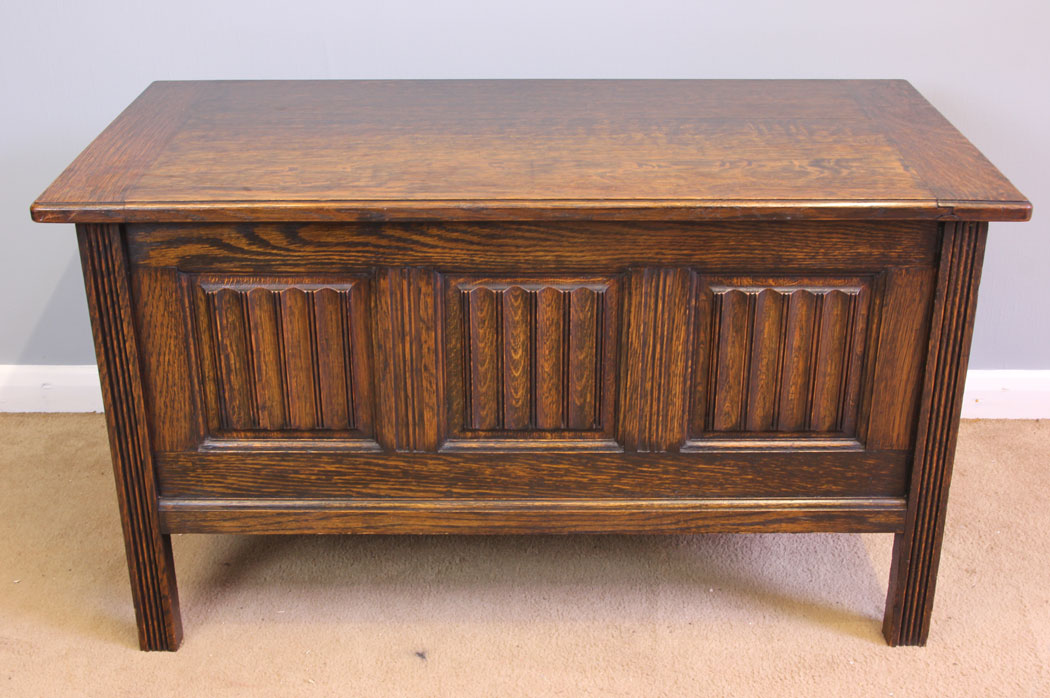11900r1 Antique Small Oak Coffer Blanket Box Chest,