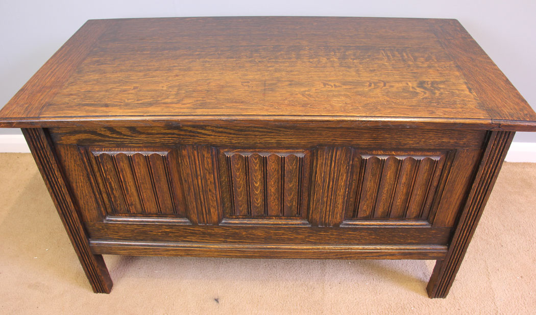 11900r3 Antique Small Oak Coffer Blanket Box Chest,