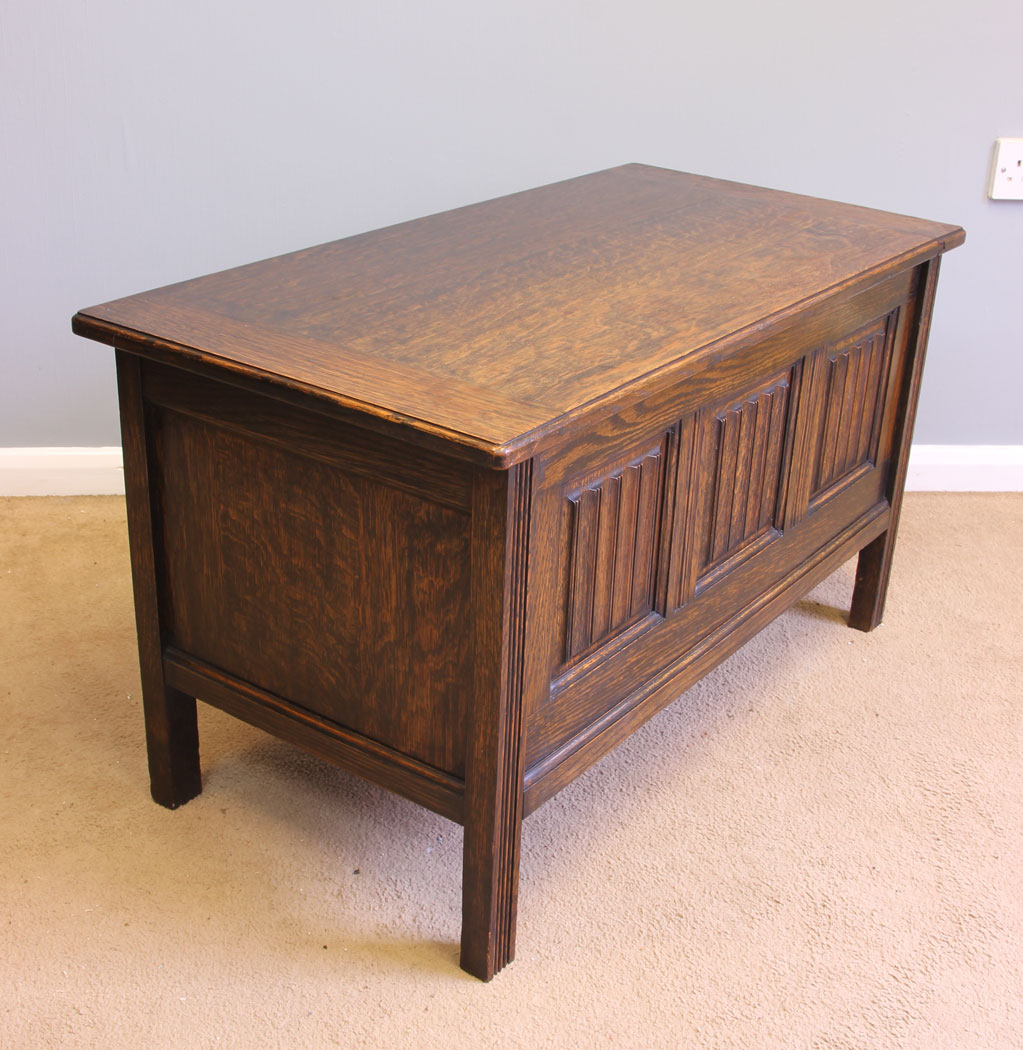 11900r5 Antique Small Oak Coffer Blanket Box Chest,