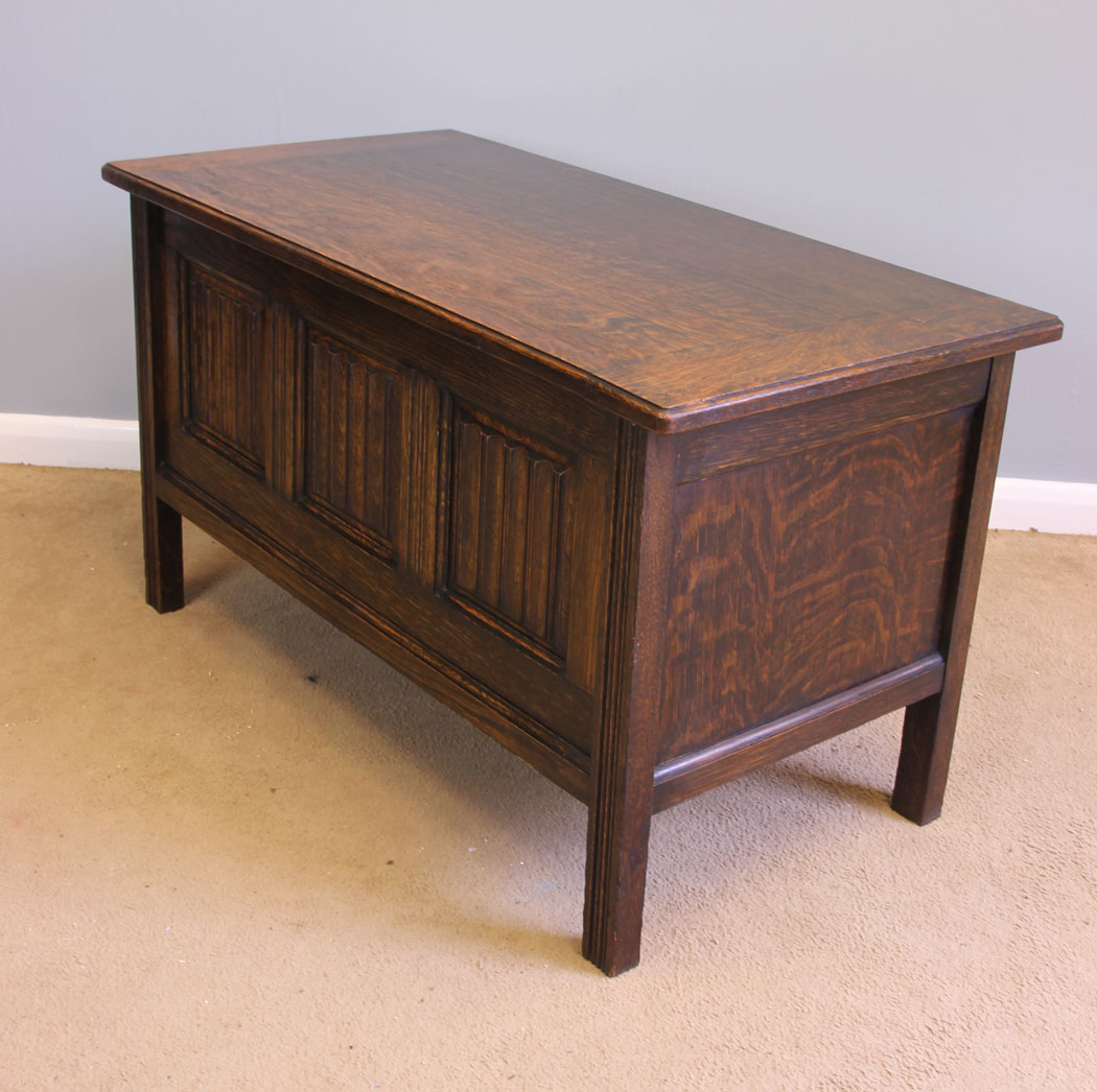 11900r6 Antique Small Oak Coffer Blanket Box Chest,