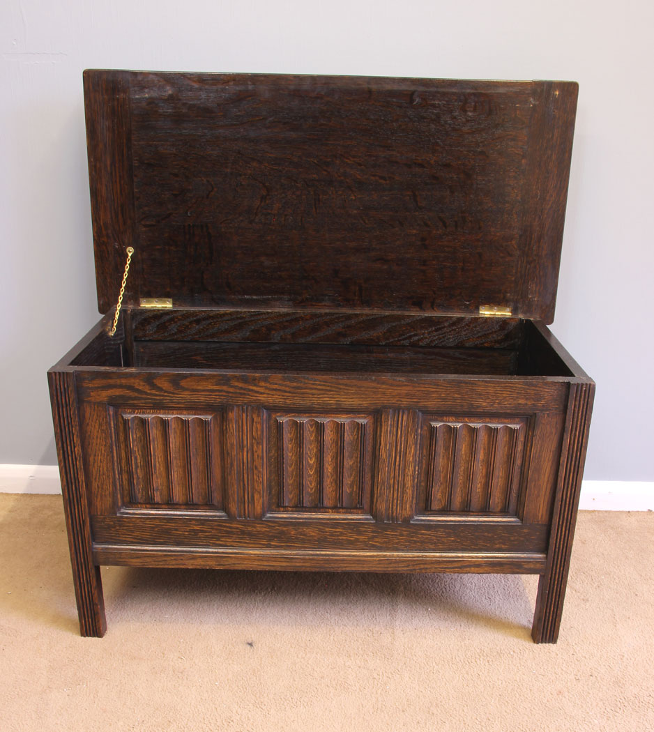 11900r7 Antique Small Oak Coffer Blanket Box Chest,