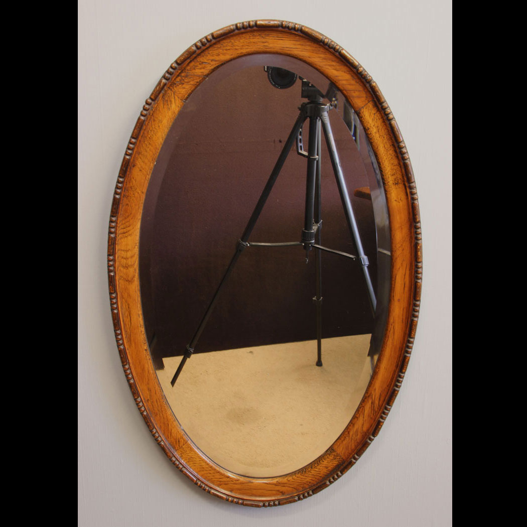 11902r01 Antique Oval Bevelled Edge Oak Framed Mirror, Antique Oval Bevelled Edge Oak Framed Mirror