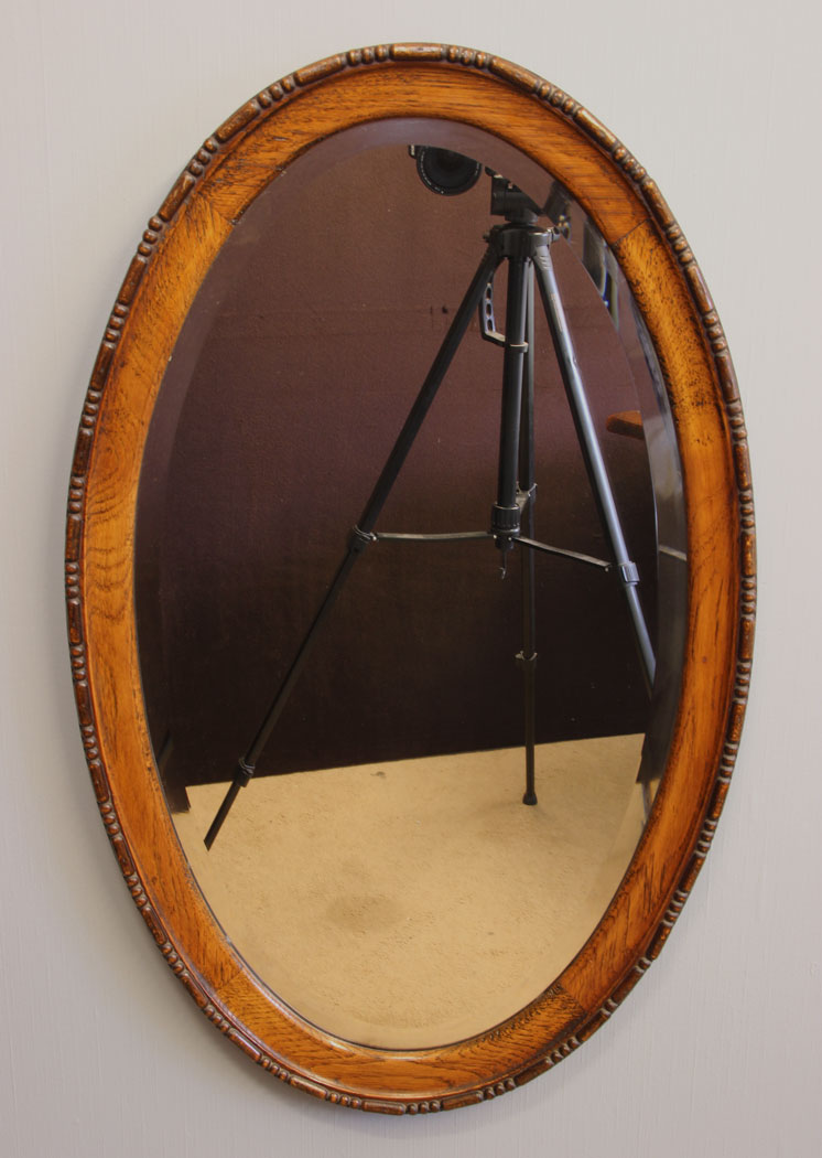 11902r1 Antique Oval Bevelled Edge Oak Framed Mirror,