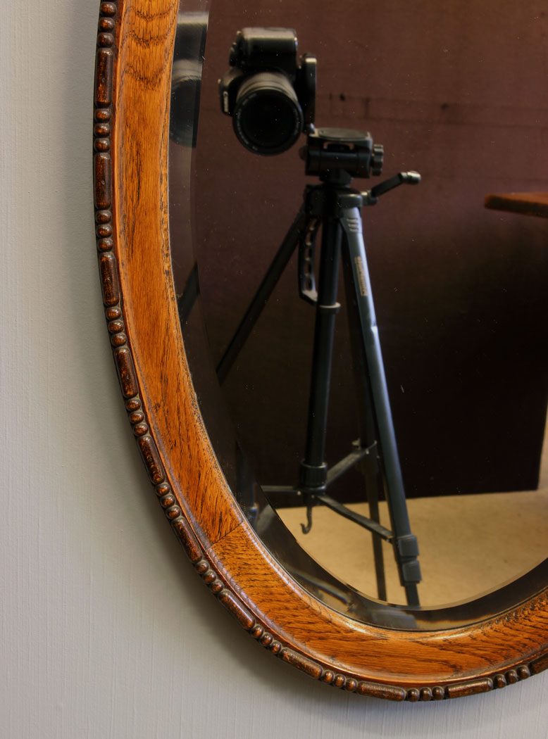 11902r3 Antique Oval Bevelled Edge Oak Framed Mirror,