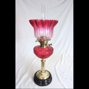 Antique Cranberry Glass Oil Lamp with Cranberry Glass Shade