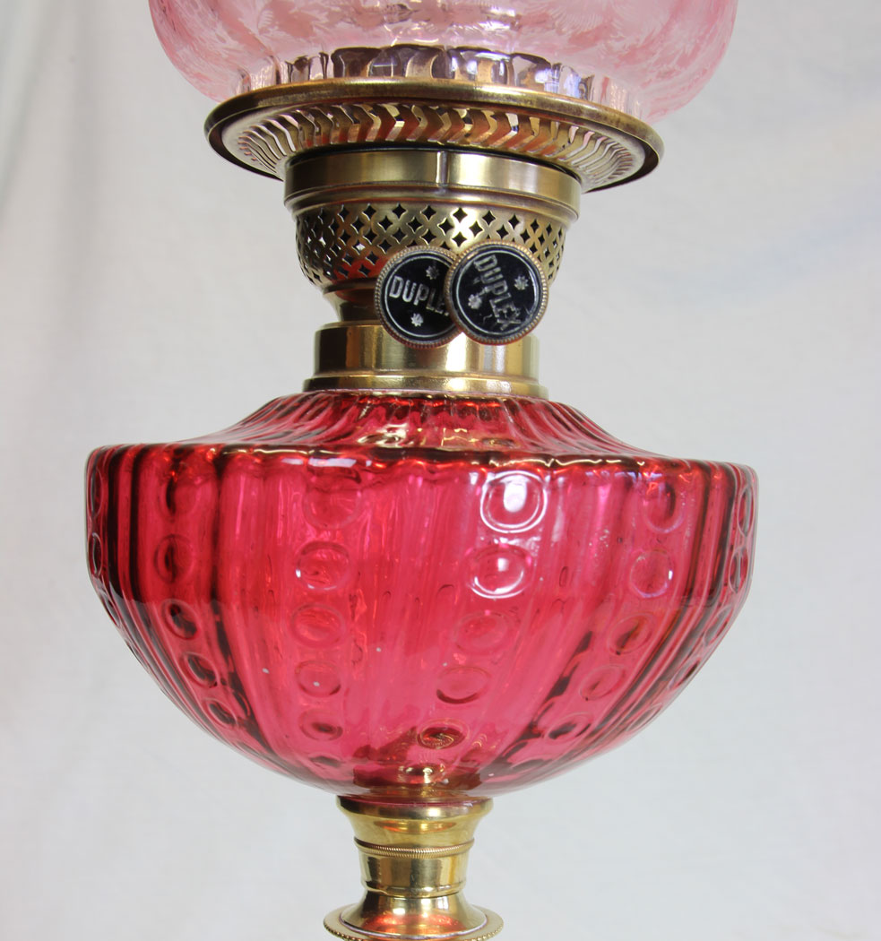 11904r12 Antique Cranberry Glass Oil Lamp with Cranberry Shade,