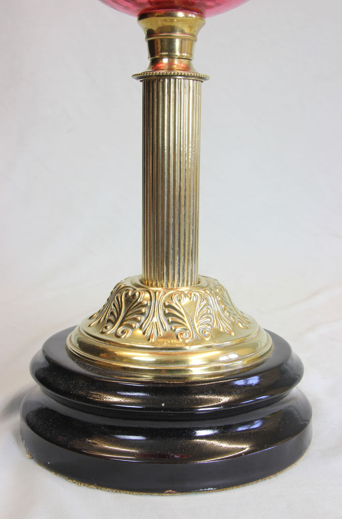 11904r14 Antique Cranberry Glass Oil Lamp with Cranberry Shade,