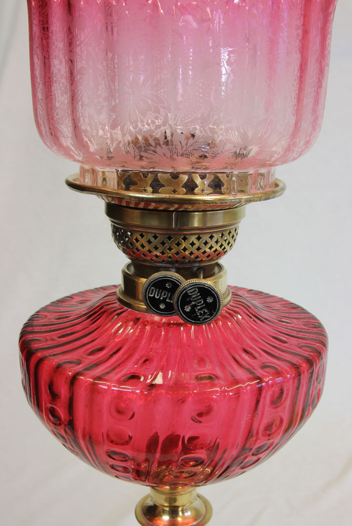 11904r3 Antique Cranberry Glass Oil Lamp with Cranberry Shade,