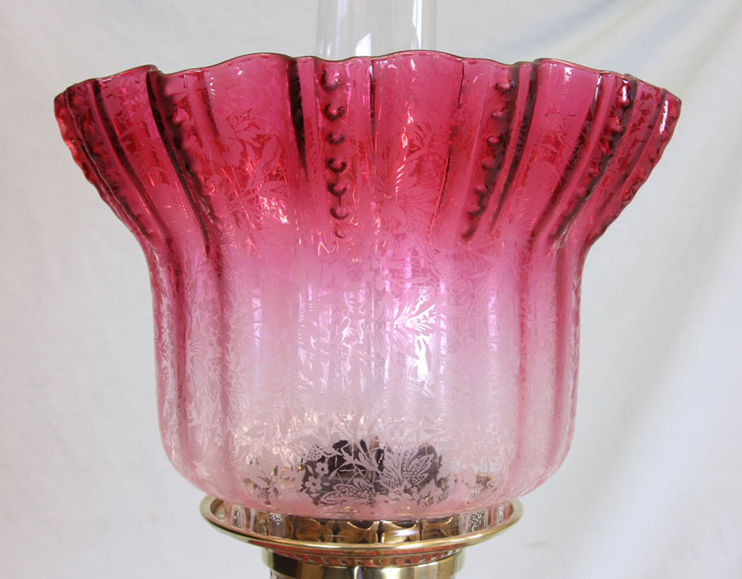11904r4 Antique Cranberry Glass Oil Lamp with Cranberry Shade,