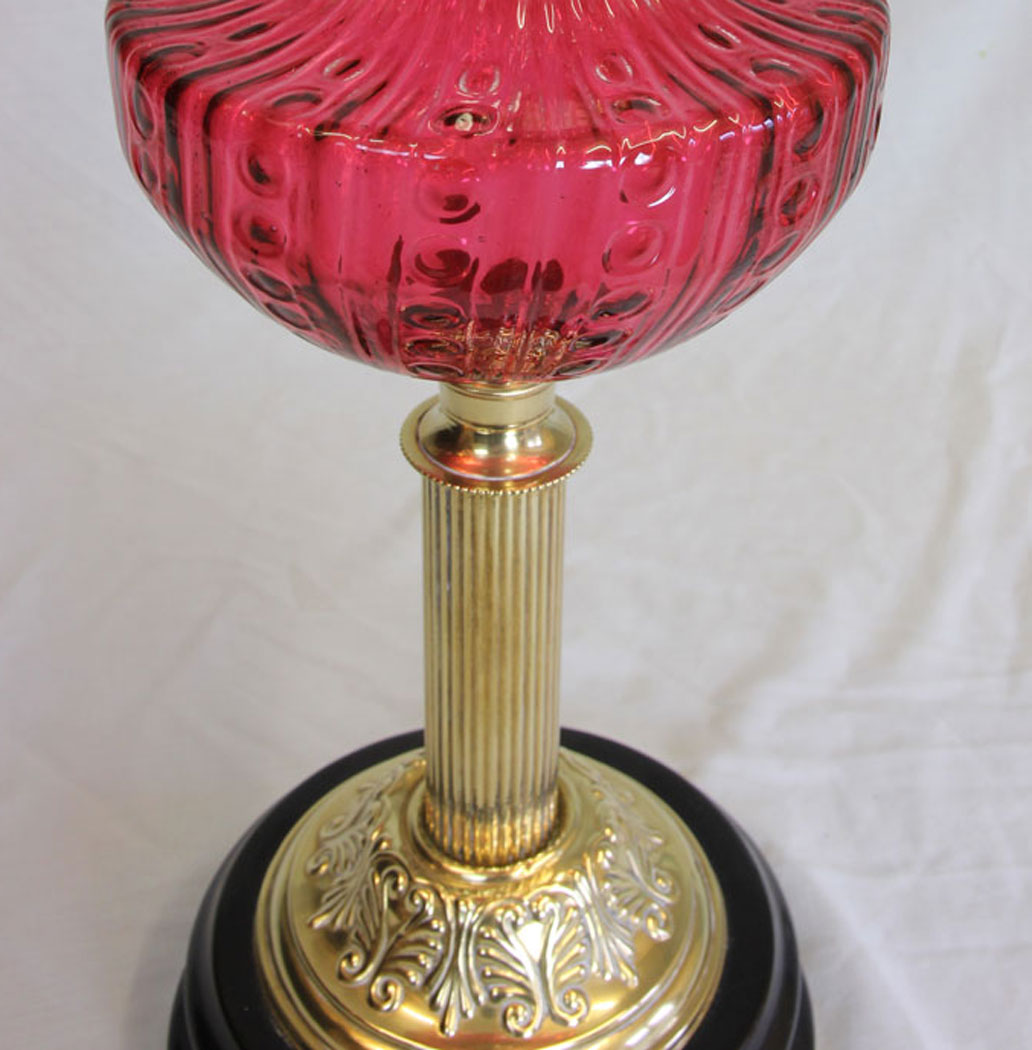 11904r5 Antique Cranberry Glass Oil Lamp with Cranberry Shade,